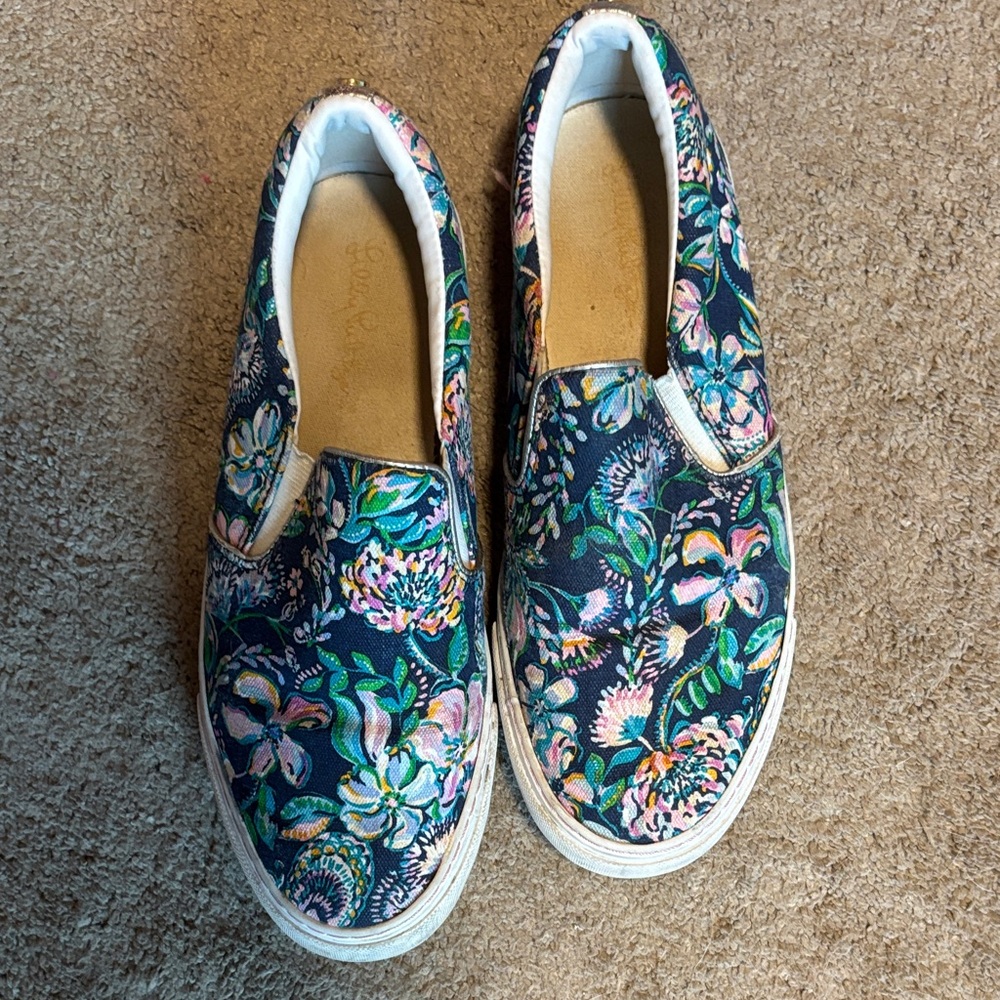 Lilly Pulitzer Navy Floral Slip-On Sneakers